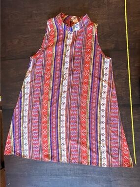 The Impeccable Pig Sleeveless Red & Purple Striped Mini Dress